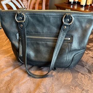 Coach Black Poppy Leather Shoulder Bag, 14.5 X 10" - M1220-23441